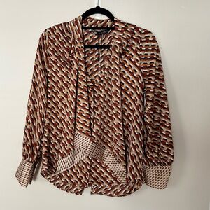 Zara multi pattern long sleeve silk blouse